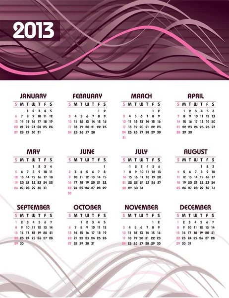 Calendario 2013 . — Vettoriale Stock