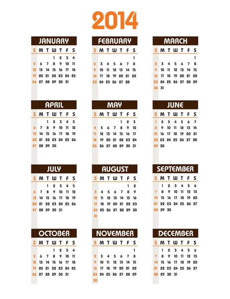 Kalender 2014. Latar Belakang Vektor . - Stok Vektor