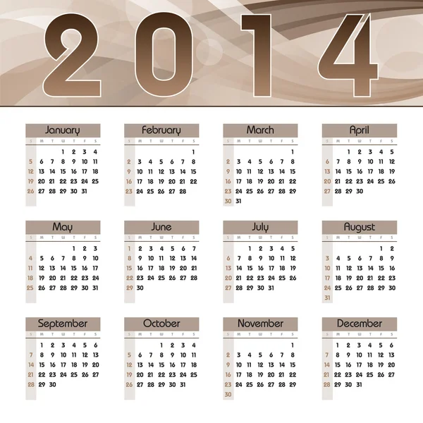 Calendario 2014. Sfondo vettoriale . — Vettoriale Stock