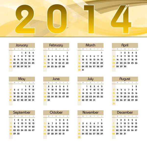 Calendario 2014. Sfondo vettoriale . — Vettoriale Stock