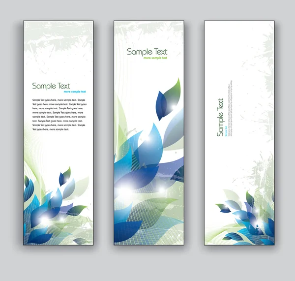 Abstract Banners with Leaves. Vector Backgrounds. Set of Three. — Stock Vector