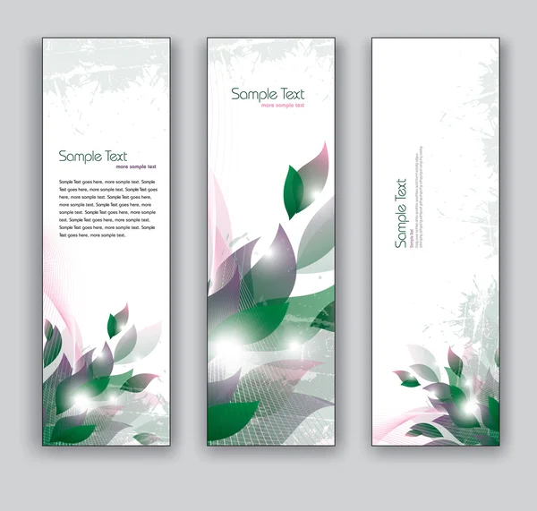 Banners abstratos com folhas. Antecedentes vetoriais. Conjunto de três . — Vetor de Stock