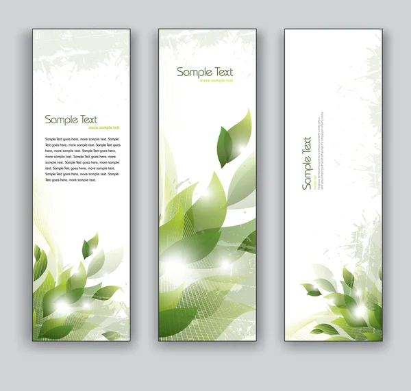 Abstract Banners with Leaves. Vector Backgrounds. Set of Three. — Stock Vector