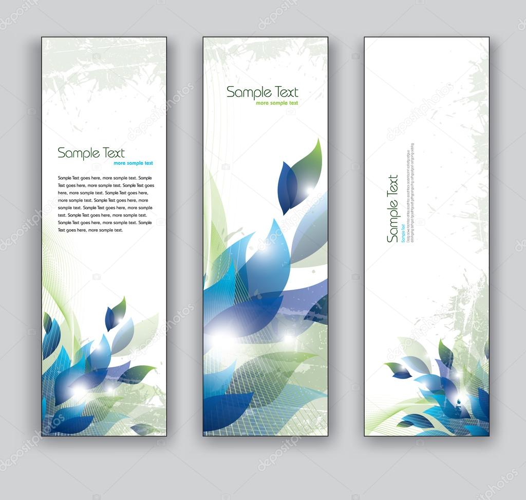 Abstract Banners with Leaves. Vector Backgrounds. Set of Three.