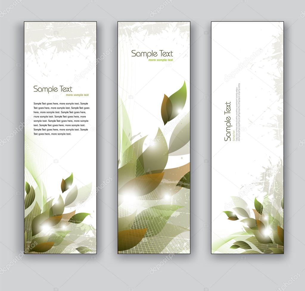 Abstract Banners with Leaves. Vector Backgrounds. Set of Three.