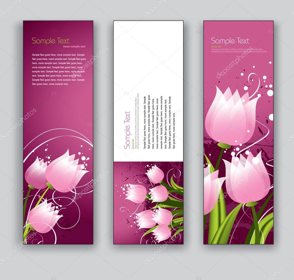 Abstract Floral Banners. Vector Backgrounds. Set of Three.
