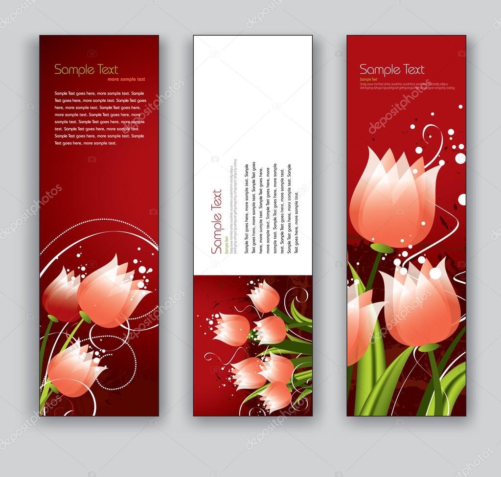 Abstract Floral Banners. Vector Backgrounds. Set of Three.