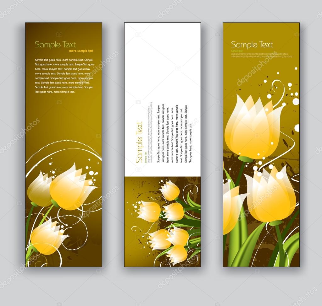 Abstract Floral Banners. Vector Backgrounds. Set of Three.