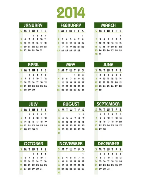 Calendario 2014. Illustrazione vettoriale . — Vettoriale Stock