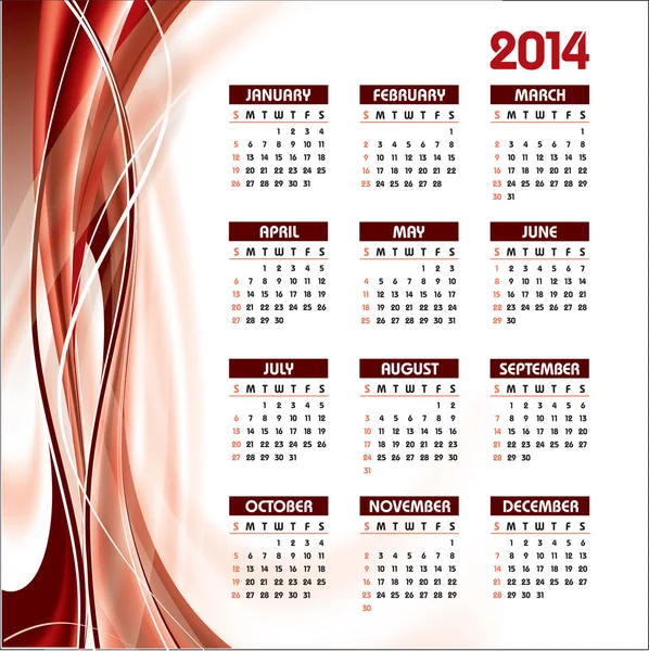 Calendario 2014. Ilustración vectorial . — Vector de stock