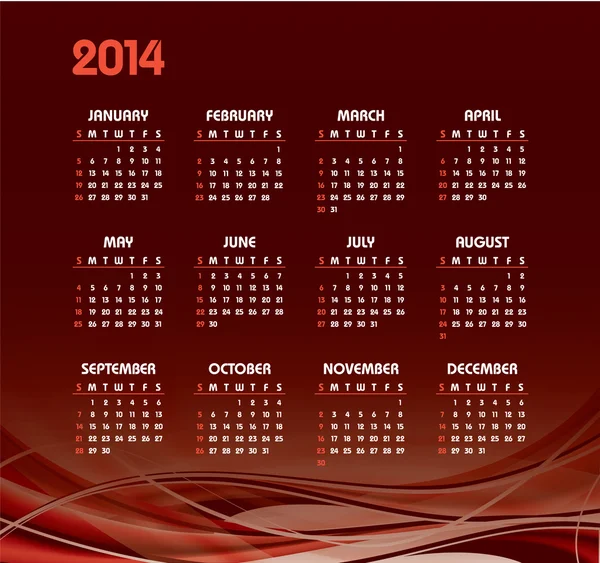 Calendario 2014. Ilustración vectorial . — Vector de stock