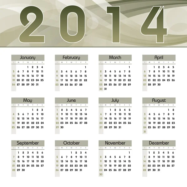 Calendario 2014. Illustrazione vettoriale . — Vettoriale Stock