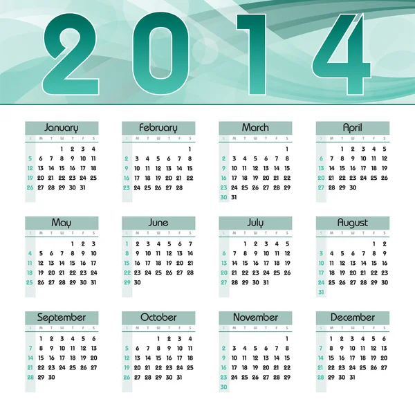 2014 カレンダー。ベクトル イラスト. — ストックベクタ
