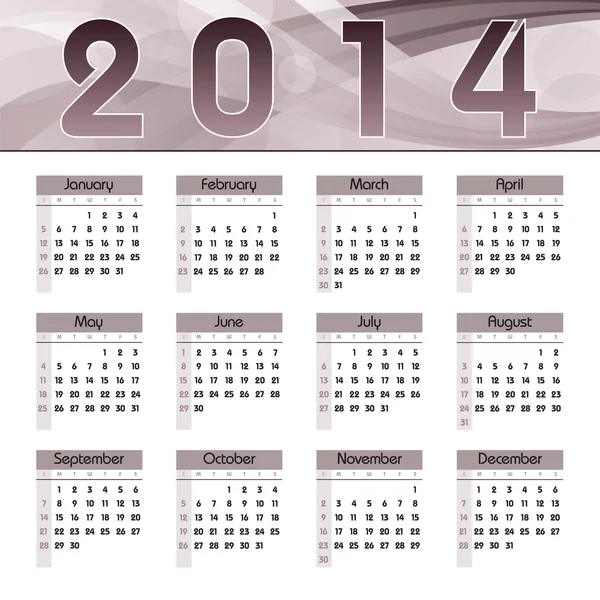Calendario 2014. Ilustración vectorial . — Archivo Imágenes Vectoriales