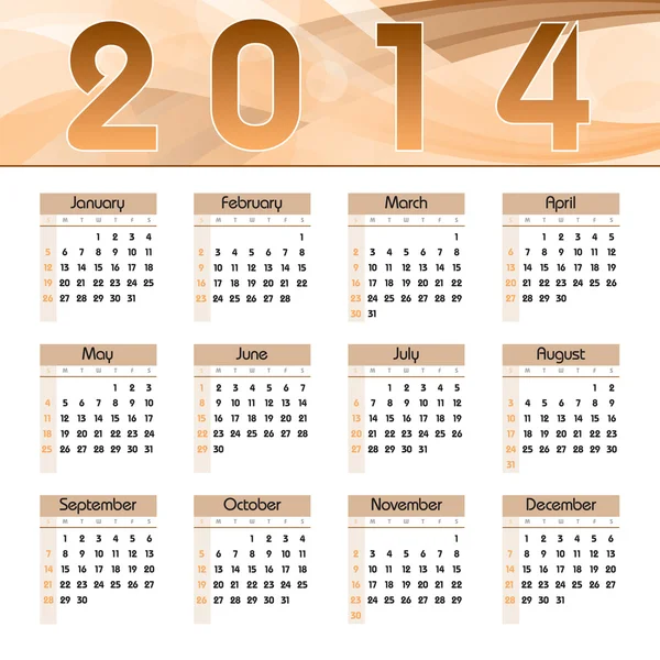 Calendario 2014. Ilustración vectorial . — Vector de stock