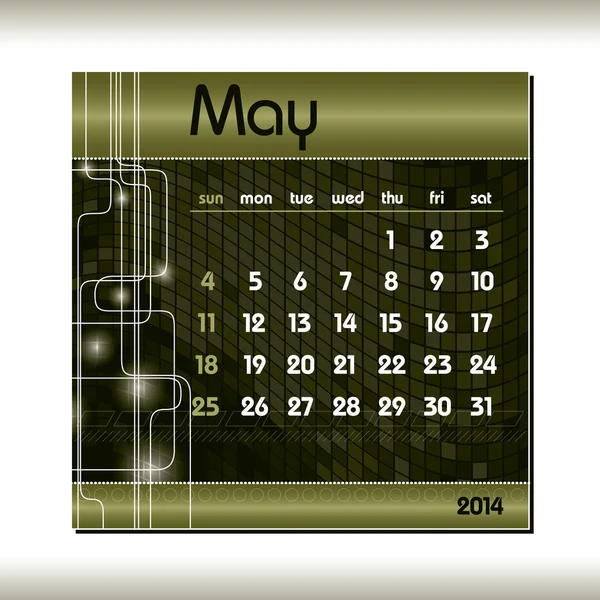 Календарь 2014 года. Май . — стоковый вектор