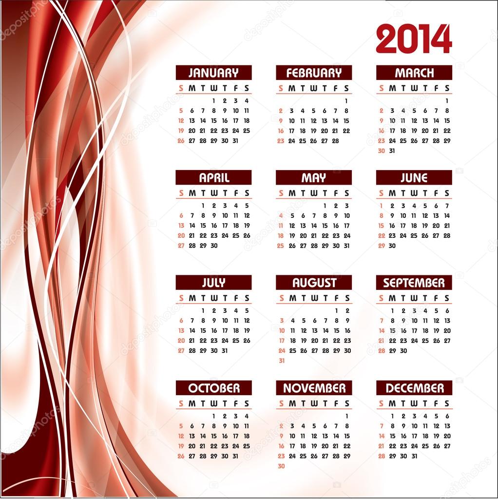 2014 Calendar. Vector Illustration.