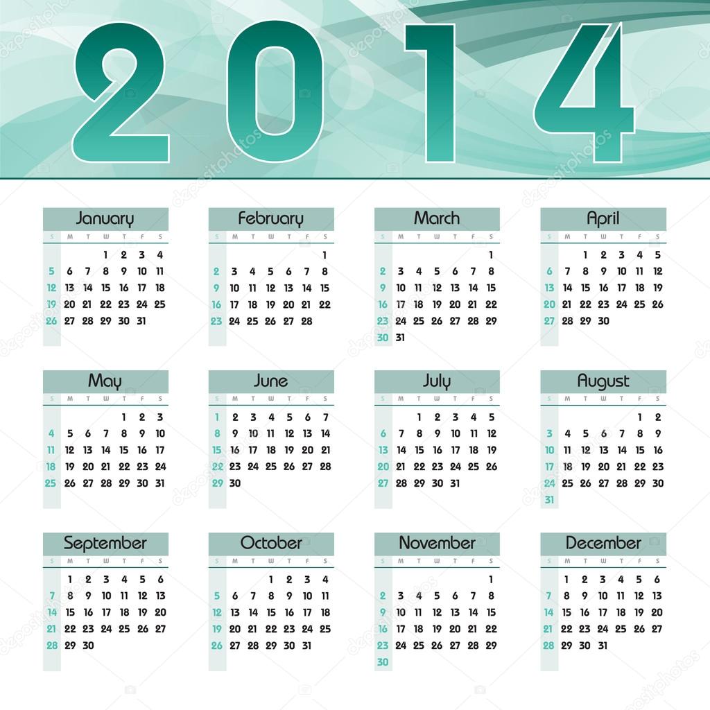 2014 Calendar. Vector Illustration.