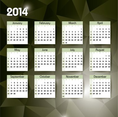 2014 takvim. düzenlenebilir vektör çizim.