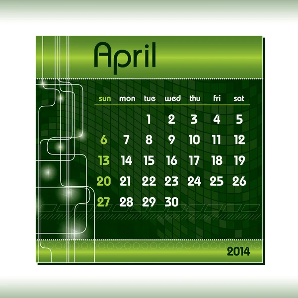 2014 カレンダー。4 月. — ストックベクタ