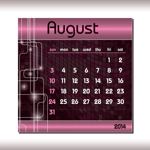 Calendario 2014. Agosto . — Archivo Imágenes Vectoriales