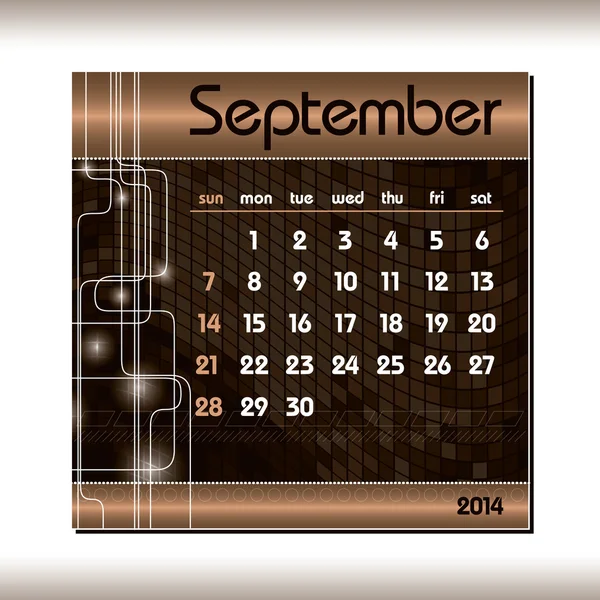 Kalender 2014. September. — Stockvektor