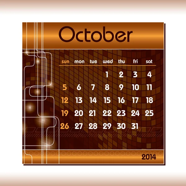 Kalender 2014. Oktober . - Stok Vektor