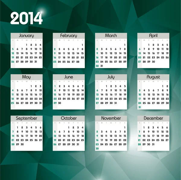 Calendario 2014. Illustrazione modificabile vettoriale . — Vettoriale Stock