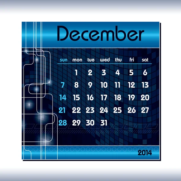 Calendrier 2014. Décembre . — Image vectorielle