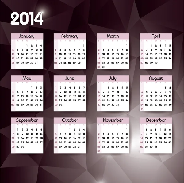 Calendario 2014. Ilustración editable vectorial . — Vector de stock