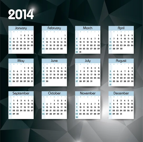 2014 kalender. bewerkbare vectorillustratie. — Stockvector