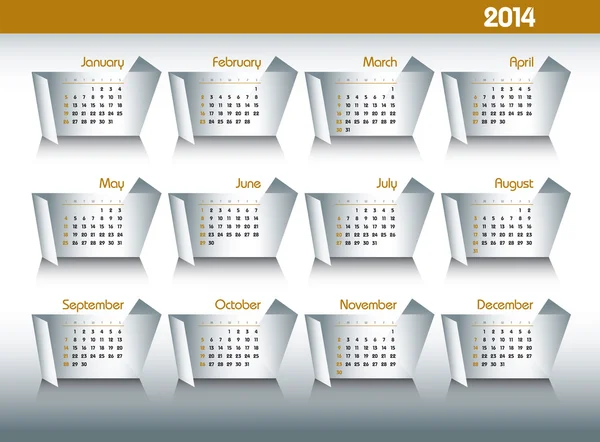 2014 日历。矢量的可编辑插图. — 图库矢量图片