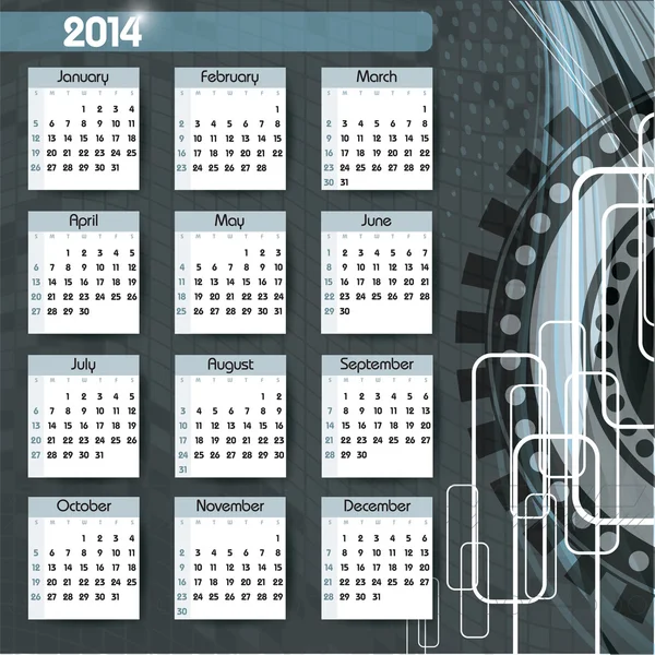 2014 カレンダー。ベクトルの編集可能な図. — ストックベクタ