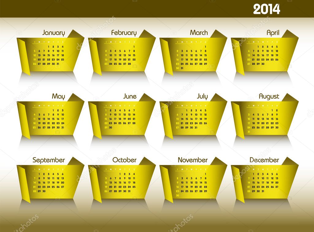 2014 Calendar. Vector Editable Illustration.