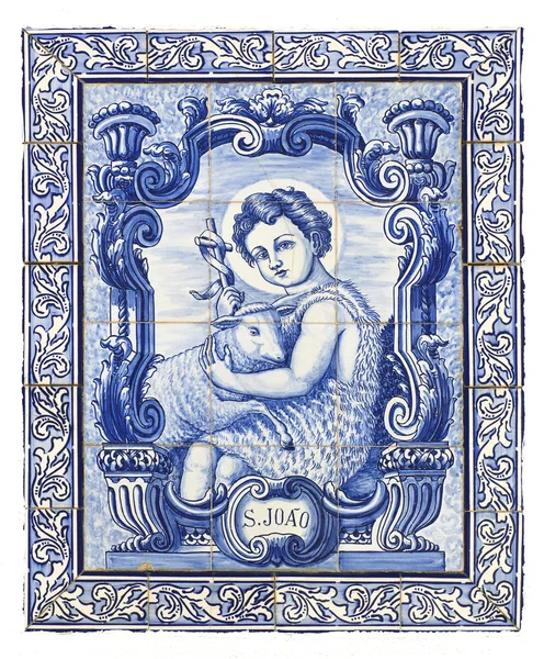 Ancient portuguese tiles with saint john — Stock Photo, Image