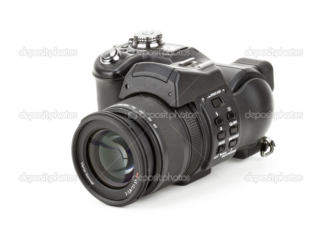 Black digital camera in a white background