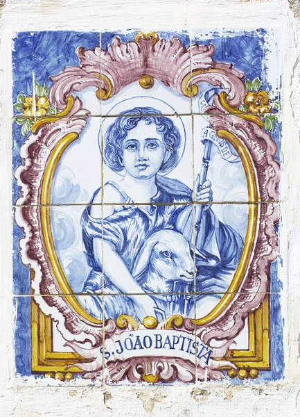 Vintage portuguese tiles with saint john — Stock Photo, Image