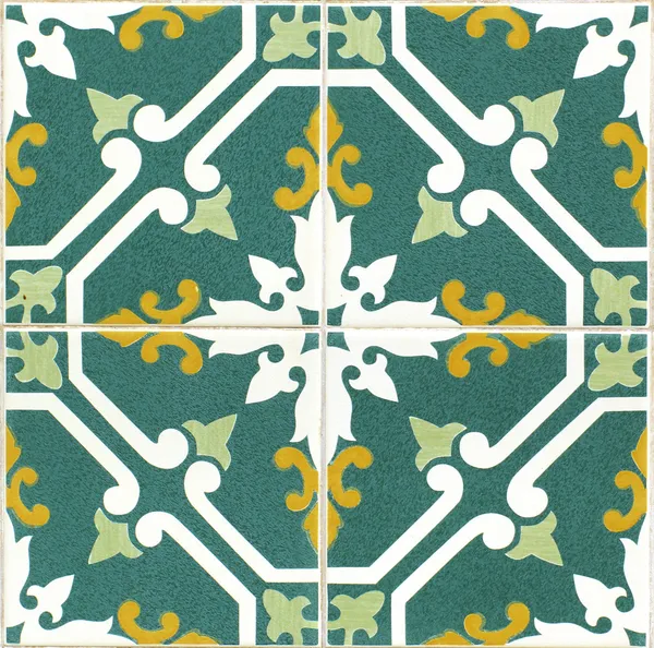 Vintage green and yellow portuguese tiles — Stock Photo, Image