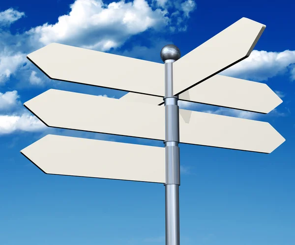 3D beyaz ok işareti ve mavi gökyüzü