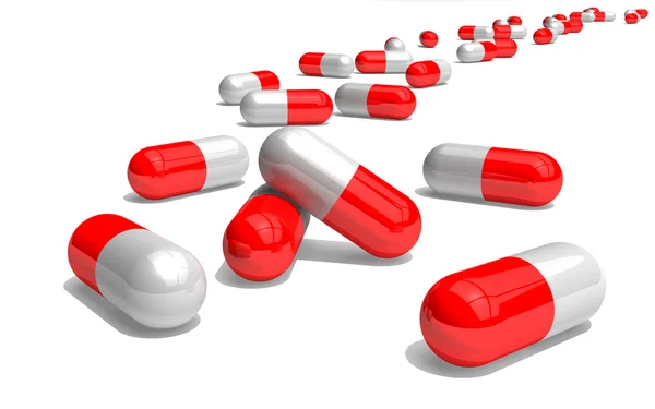 3d píldoras rojas y blancas — Foto de Stock