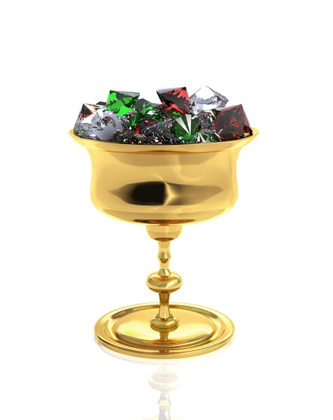 Calice in oro 3d pieno di dianondi, smeraldo e rubino — Foto Stock
