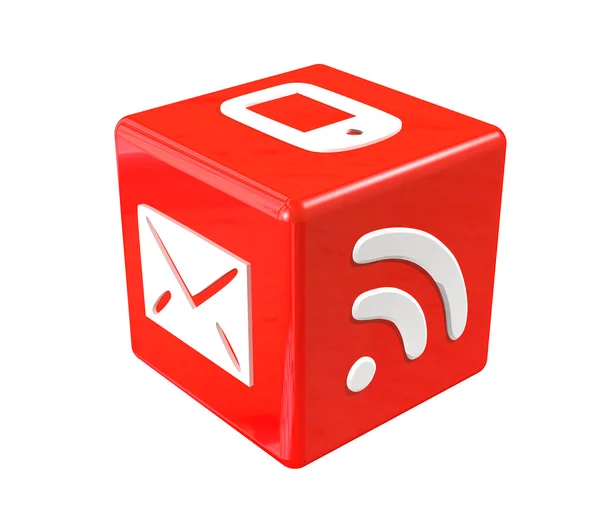3D kırmızı küp iletişim sembolleri ile