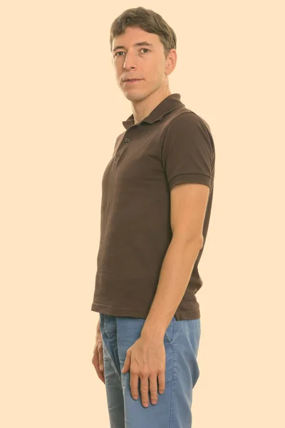 Studio Shot Skinny Man Short Hair Isolated White Background — Stock Photo, Image