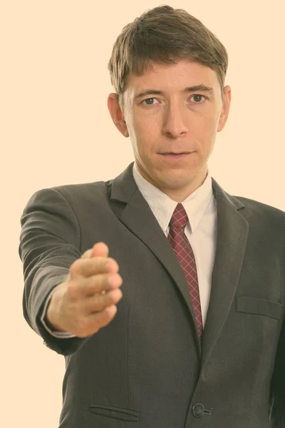 Studio Shot Businessman Short Hair Wearing Suit Isolated White Background — Stock Photo, Image