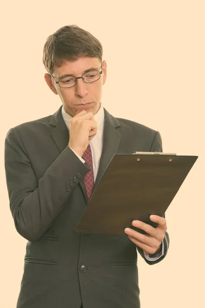 Estudio Toma Hombre Negocios Con Pelo Corto Con Traje Aislado — Foto de Stock