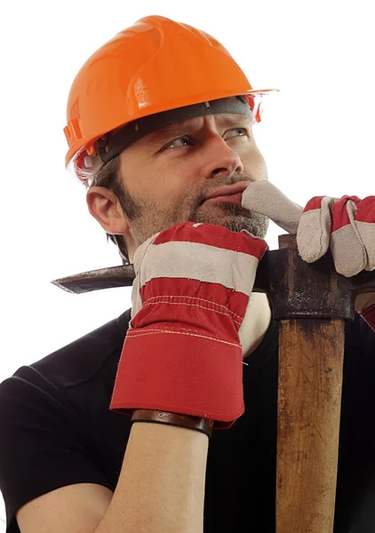 Construction worker with a big hammer — Stock Photo, Image
