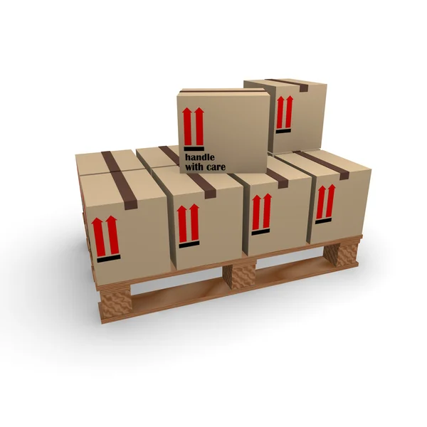 Karton kutular ile ahşap palet — Stok fotoğraf