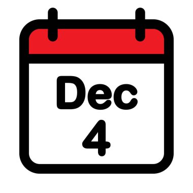 Calender simgesi 4 Aralık, vektör illüstrasyonu