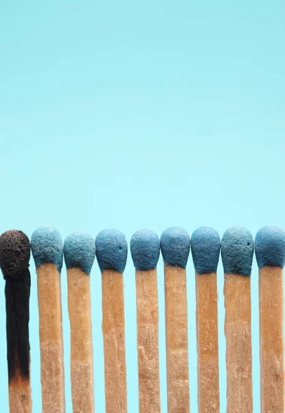 Matches Blue Background One Burned Out Career Health Care Concept — Stock Photo, Image