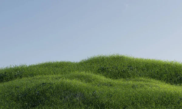 Fotorealistyczne Trawiaste Wzgórze Tle Błękitnego Nieba Renderowanie — Zdjęcie stockowe